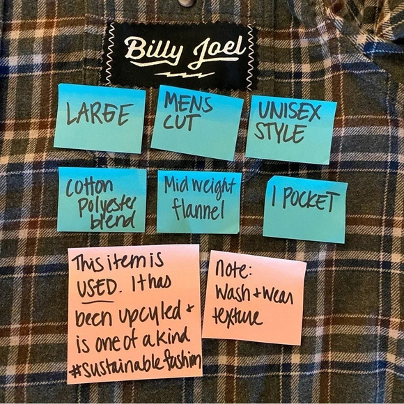 Billy Joel Flannel Shirt Mens Large Unisex Handmade Upcycled Band Flannel Gray - Picture 7 of 11